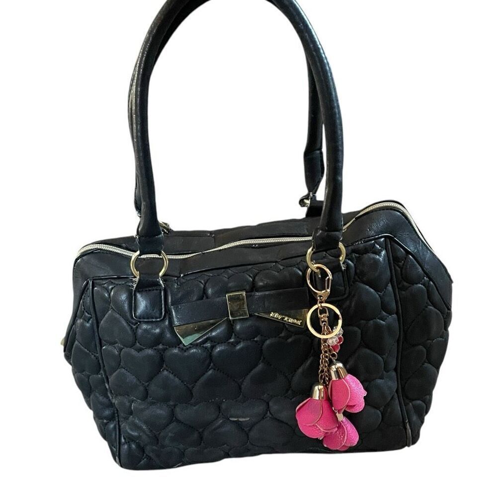 Betsey Johnson Quilted Heart Satchel Faux Leather Top Handle Purse